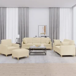 vidaXL sofasæt 4 dele med puder stof cremefarvet