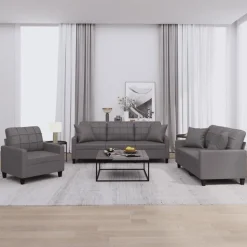 vidaXL sofasæt 3 dele med puder kunstlæder grå