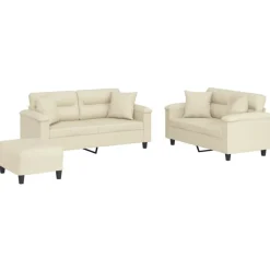 vidaXL sofasæt 3 dele med puder kunstlæder cremefarvet