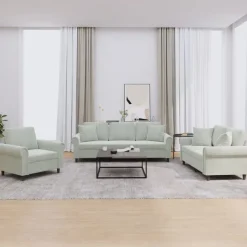 vidaXL sofasæt 3 dele med puder velour lysegrå