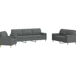 vidaXL sofasæt 3 dele med pyntepuder stof mørkegrå