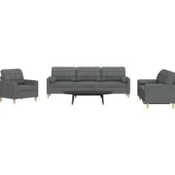vidaXL sofasæt 3 dele med pyntepuder stof mørkegrå