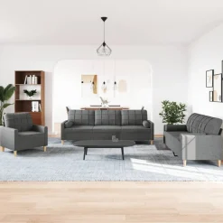 vidaXL sofasæt 3 dele med pyntepuder stof mørkegrå