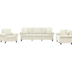 vidaXL sofasæt 3 dele med puder velour cremefarvet