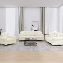 vidaXL sofasæt 3 dele med puder velour cremefarvet