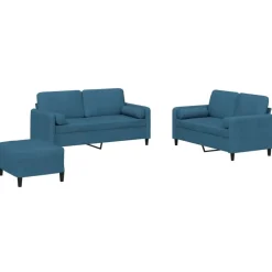 vidaXL sofasæt 3 dele med puder velour blå