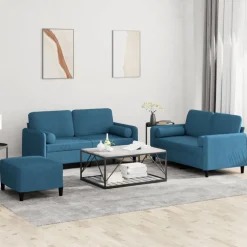 vidaXL sofasæt 3 dele med puder velour blå