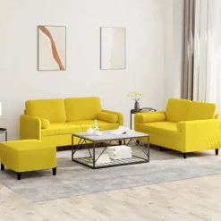 vidaXL sofasæt 3 dele med puder velour gul