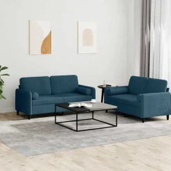 vidaXL sofasæt 2 dele med puder velour blå