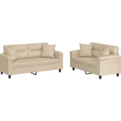 vidaXL sofasæt 2 dele med puder mikrofiberstof cremefarvet