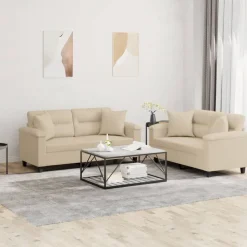 vidaXL sofasæt 2 dele med puder mikrofiberstof cremefarvet