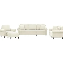 vidaXL sofasæt 4 dele med puder velour cremefarvet