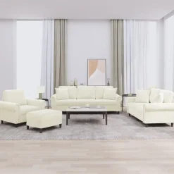 vidaXL sofasæt 4 dele med puder velour cremefarvet