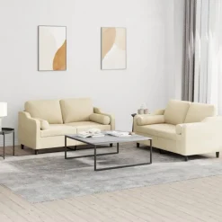 vidaXL sofasæt 2 dele med puder stof cremefarvet
