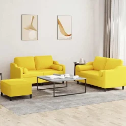 vidaXL sofasæt 3 dele med puder stof lysegul
