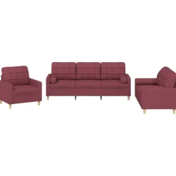 vidaXL sofasæt 3 dele med puder stof vinrød