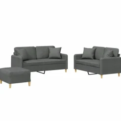 vidaXL sofasæt 3 dele med puder stof mørkegrå