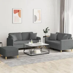 vidaXL sofasæt 3 dele med puder stof mørkegrå