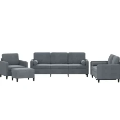 vidaXL sofasæt 4 dele med puder velour mørkegrå