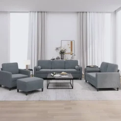 vidaXL sofasæt 4 dele med puder velour mørkegrå