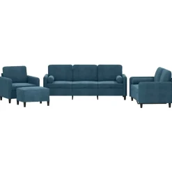 vidaXL sofasæt 4 dele med puder velour blå