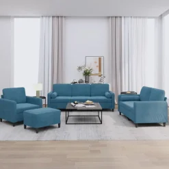 vidaXL sofasæt 4 dele med puder velour blå