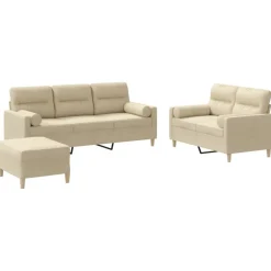 vidaXL sofasæt 3 dele med puder stof cremefarvet