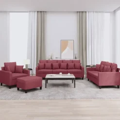 vidaXL sofasæt 4 dele med puder stof vinrød