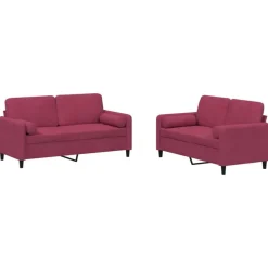 vidaXL sofasæt 2 dele med puder velour vinrød