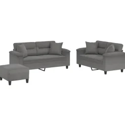 vidaXL sofasæt 3 dele med puder mikrofiberstof mørkegrå