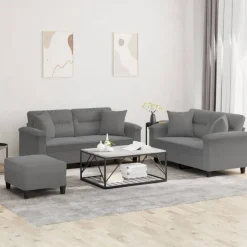 vidaXL sofasæt 3 dele med puder mikrofiberstof mørkegrå