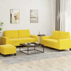 vidaXL sofasæt 3 dele stof lysegul