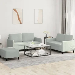 vidaXL sofasæt 3 dele velour lysegrå