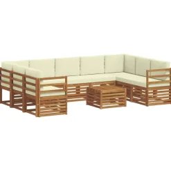 vidaXL Sofasæt med pude 10 pcs Naturlig og Fløde Massivt Akacietræ