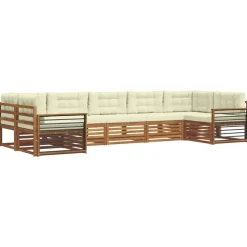 vidaXL Sofasæt med pude 7 pcs Naturlig og Fløde Massivt Akacietræ