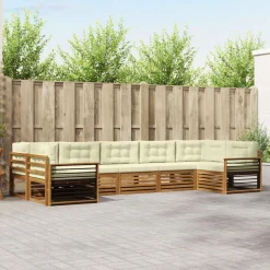 vidaXL Sofasæt med pude 7 pcs Naturlig og Fløde Massivt Akacietræ