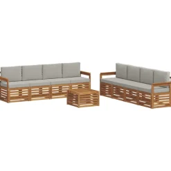 vidaXL Sofasæt med pude 9 pcs Naturlig og Lys Grå Massivt Akacietræ
