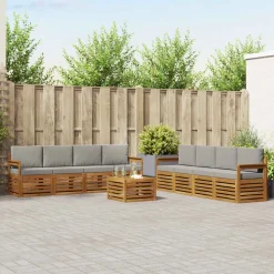 vidaXL Sofasæt med pude 9 pcs Naturlig og Lys Grå Massivt Akacietræ