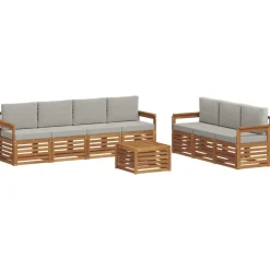 vidaXL Sofasæt med pude 8 pcs Naturlig og Lys Grå Massivt Akacietræ