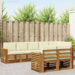 vidaXL Sofasæt med pude 8 pcs Naturlig og Fløde Massivt Akacietræ