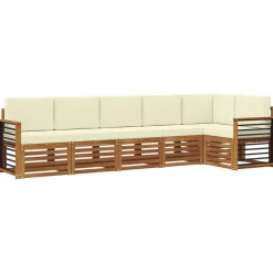 vidaXL Sofasæt med pude 6 pcs Naturlig og Fløde Massivt Akacietræ