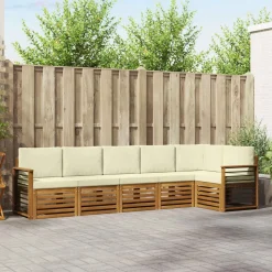 vidaXL Sofasæt med pude 6 pcs Naturlig og Fløde Massivt Akacietræ