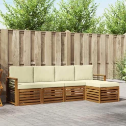 vidaXL Sofasæt med pude 5 pcs Naturlig og Fløde Massivt Akacietræ