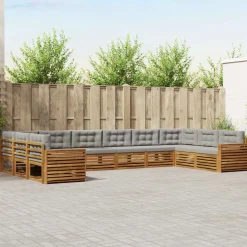 vidaXL Sofasæt med pude 10 pcs Naturlig og Lys Grå Massivt Akacietræ