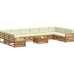 vidaXL Sofasæt med pude 11 pcs Naturlig og Fløde Massivt Akacietræ