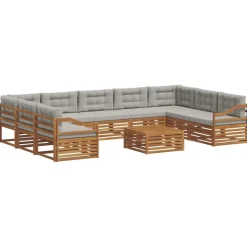 vidaXL Sofasæt med pude 10 pcs Naturlig og Lys Grå Massivt Akacietræ