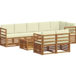 vidaXL Sofasæt med pude 9 pcs Naturlig og Fløde Massivt Akacietræ