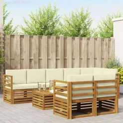 vidaXL Sofasæt med pude 9 pcs Naturlig og Fløde Massivt Akacietræ