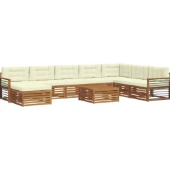 vidaXL Sofasæt med pude 9 pcs Naturlig og Fløde Massivt Akacietræ
