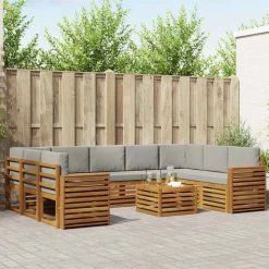 vidaXL Sofasæt med pude 10 pcs Naturlig og Lys Grå Massivt Akacietræ